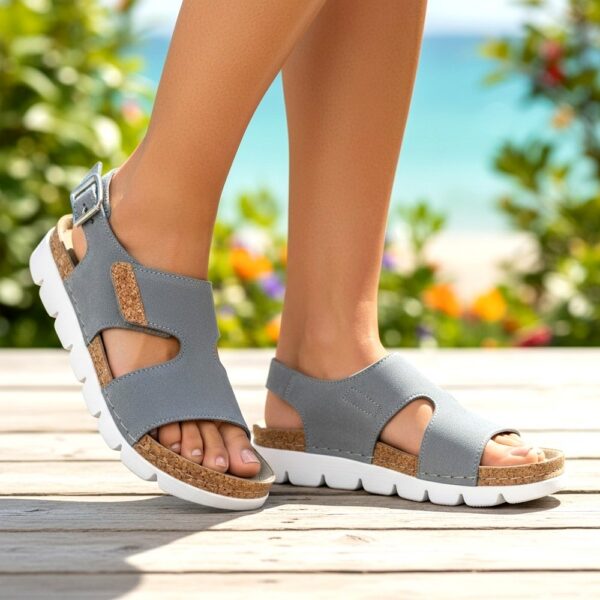 Sandale Dr Feet 9016 albastru deschis cu detalii de pluta (Damă)