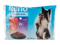 Reno Plic câine cu aromă de vită și curcan 4x100g