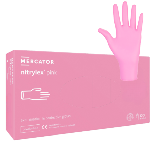 Mănuși nitril roz nepudrate Nitrylex 100buc - L - imagine 1