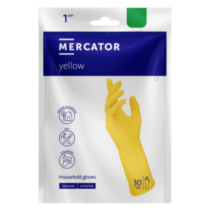 Mănuși latex pentru menaj si curățenie galbene Mercator (set 2) - L